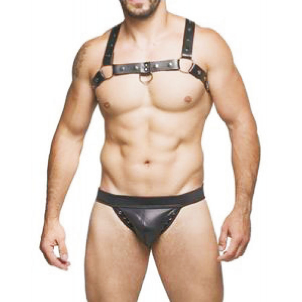 Cueca jockstrap couro e ilhós