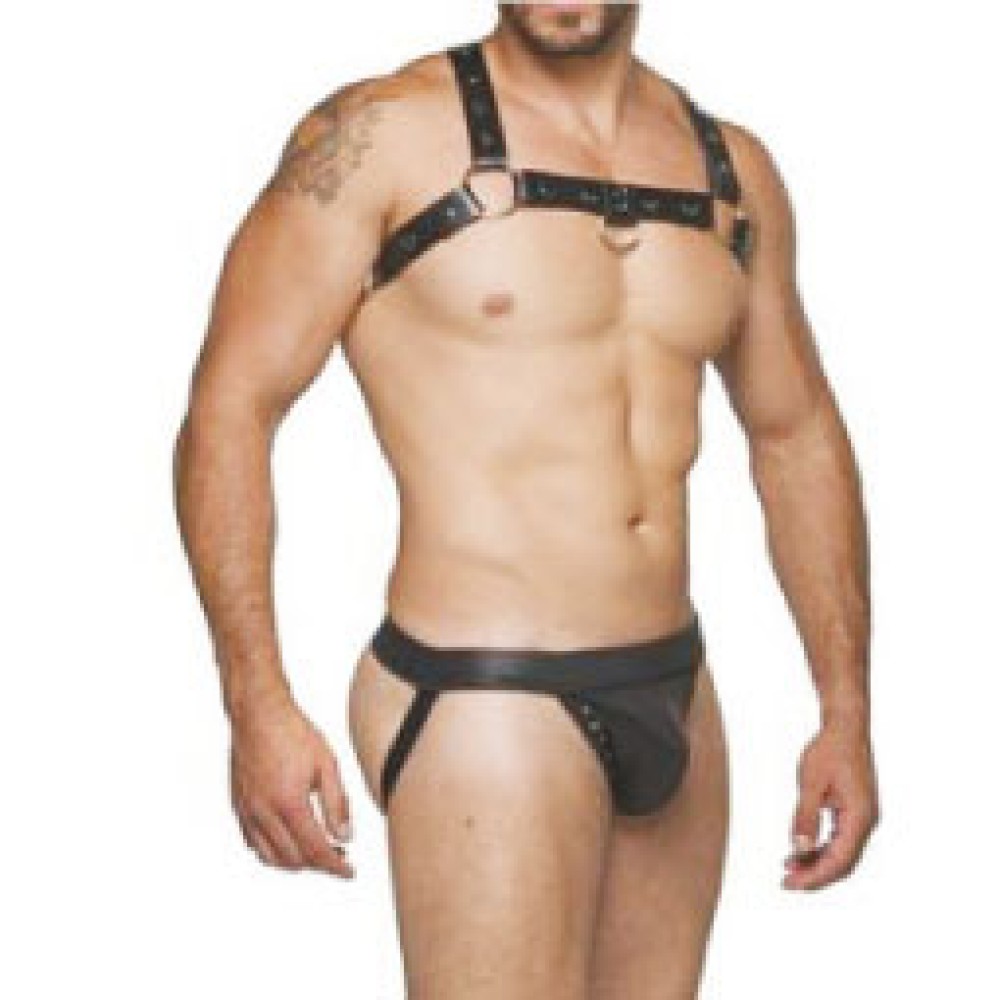 Cueca jockstrap couro e ilhós